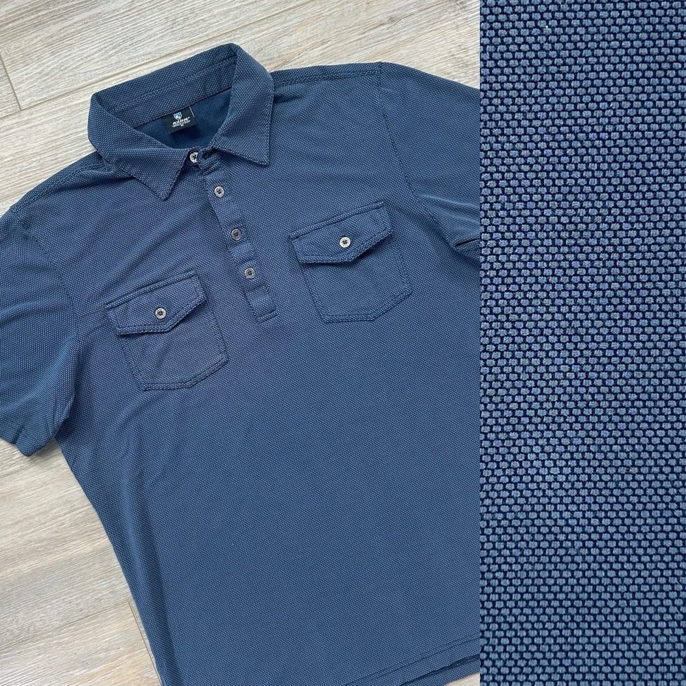 Kuhl Polo Shirt Mens Medium Ink Blue Icelandr Waffle Texture‎ Flap Pockets 7181